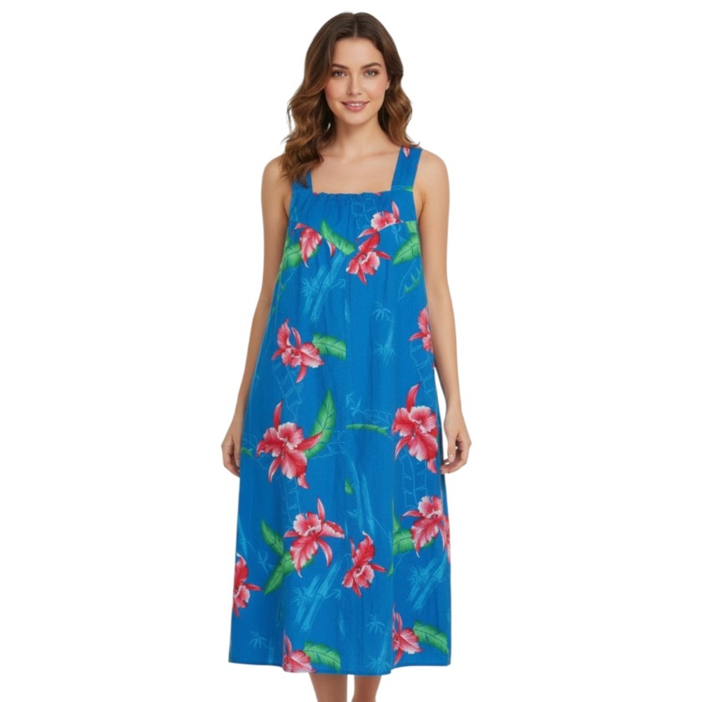 VTG HILO HATTIE Hawaii Floral TROPICAL Smock Back Hawaiian Sun Dress Shift SZ L